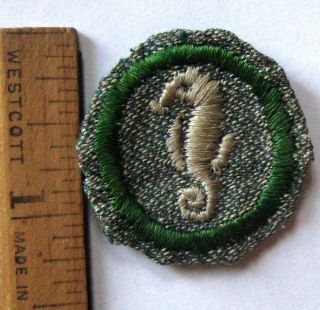Rare 1947 Girl Scout Salt Water Life Finder Badge Ocean Zoologist Seahorse Patch