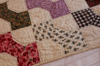 Vintage Cotton Hand Stitched Quilt Bow Tie Pattern 66x78