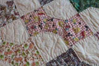 Vintage Cotton Hand Stitched Quilt Bow Tie Pattern 66x78 4
