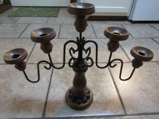 Vintage Home Interiors Homco 5 Arm Wood And Metal Candelabra Table Candleholder