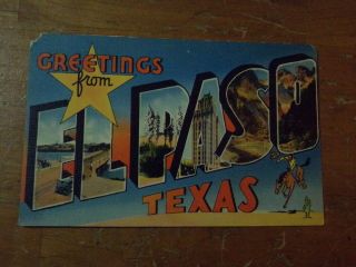 Vintage Postcard Greetings From El Paso,  Texas