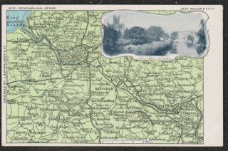 1906 Bath Abbey & River Bartholomew Map Postcard Somerset John Walker & Co.  Ltd