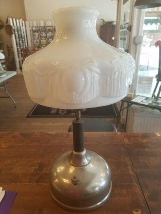 Antique Nickel Base Coleman Quick - Lite Double Mantle Gas Lamp Lantern,  Shade