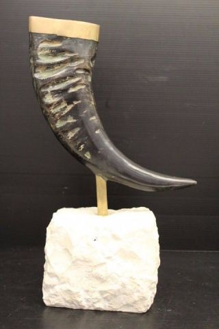 Maitland Smith Horn W/ Brass Accent Piece Mounted On Rock