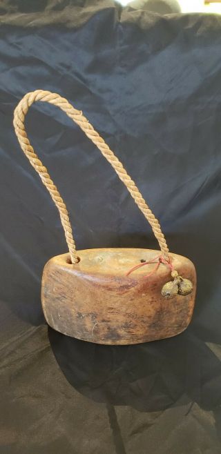 Rustic Wood Bell With Rope Handle