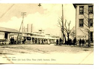 Ship On River High Water - Pier - Buffalo Bill Poster - Ironton - Ohio - Vintage Postcard