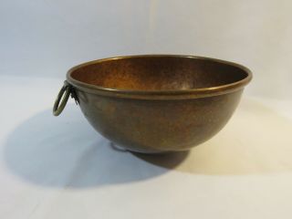 Vintage Copper Mixing Bowl Round With Ring Handle 8½ " Solid Piece Round Bottom