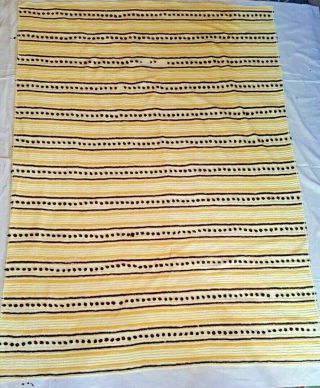 Chenille Bedspread Antique Vintage Yellow Brown Stripes 88x100 "