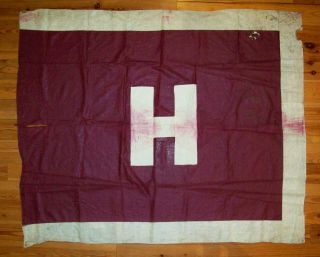 Antique Vtg 1900s Large Flag White Letter H On Purple Ground,  Military Hospital