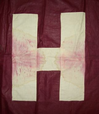 Antique Vtg 1900s Large Flag White Letter H on Purple Ground,  Military Hospital 2