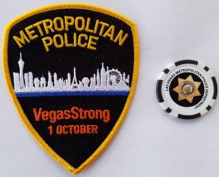 Las Vegas Metropolitan Police " Vegas Strong " Patch & Lvmpd Poker Coin/chip