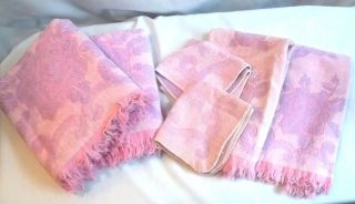 Towel Set Vintage Pink Purple Fringe 2 Bath Hand 2 Washcloth Sears All Cotton