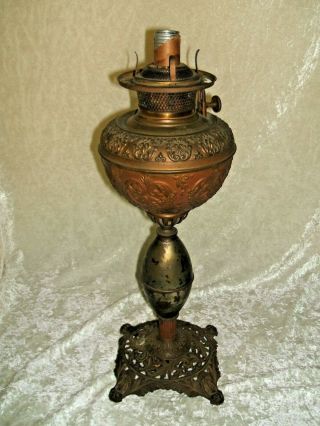 Antique B & H Floral Banquet Oil Lamp Converted To Electricity Years Ago