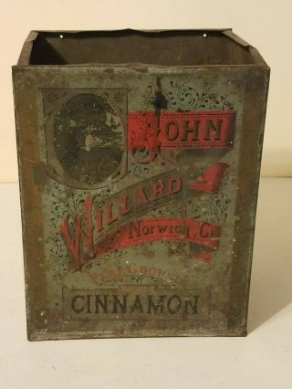 Large Cinnamon Tin John Willard Norwich Conn 10 X 7 X 6 "