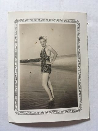 Vintage Black And White Photo Pretty Lady In Bikini