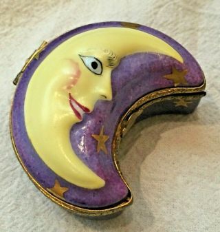 Vintage Limoges Hand Painted Rochard Moon Stars Purple Porcelain Trinket Box