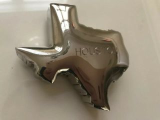 Vintage Silver Metal Office Accessory - State Of Texas/ Houston Desk Paperweight