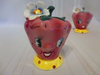 Anthropomorphic PY Coronet Hand Painted Strawberry Head Salt & Pepper Shakers 6
