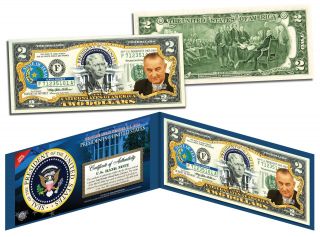Lyndon B Johnson 36th U.  S.  President Colorized $2 Bill Legal Tender