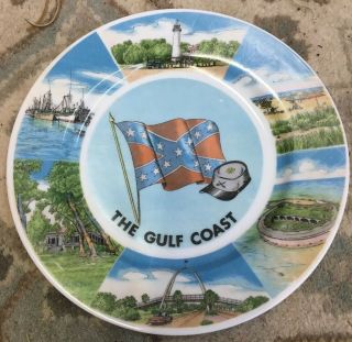 Vintage Collectible State Souvenir Plate Mississippi Confederate Flag Gulf Coast