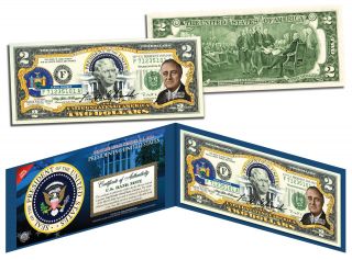 Franklin D Roosevelt 32nd U.  S.  President Colorized $2 Bill Legal Tender Fdr