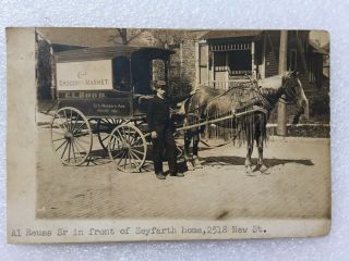 Vintage Real Photo Postcard Of Young Man With Horse And Grocery Market Wagon