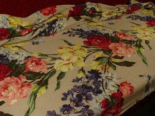 Vintage Cabbage Rose Iris Floral Barkcloth Cotton Fabric 46x63