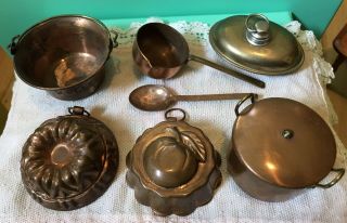 Set Of Vintage Miniature Copper Dishes,  1:6,