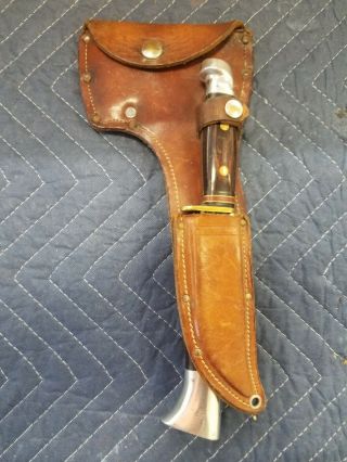 Western Axe / Hatchet & Knife Set W/ Leather Sheath W/ Belt Loop