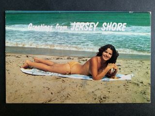 Postcard - Greetings From The Jersey Shore Nj - Topless Bathing Beauty