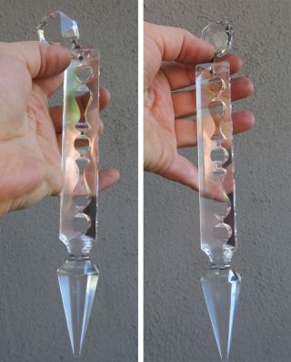 1 Antique 8 " Vintage Crystal Glass Gothic Prism Chandelier Lamp Part Luster Larg