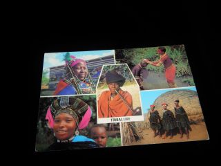 Vintage Postcard,  South Africa,  Multi - View Of Tribal Life,  To Dunstable,  Uk