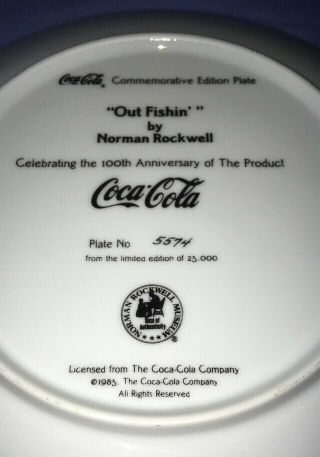 Norman Rockwell “OUT FISHIN’ “ Coca Cola Commemorative Edition Plate.  1985 4