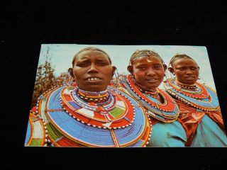 Vintage Postcard,  Kenya,  Close - Up Of Masai Women,  To Yarmouth,  Nova Scotia,  Canada
