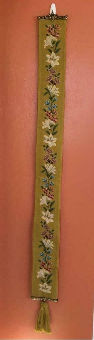 Vintage Wall Hanging Floral Tapestry Day Lilies Needlepoint Embroidered