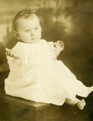 Rppc Darling Lil Barefoot Baby " Where Am I? " Antique Real Photo Postcard