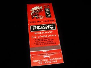 Vintage Matchbook,  Boulder,  Colorado,  Co,  Peking Chinese Restaurant,  Oriental Beer