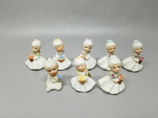 Vintage Miniature Mini Porcelain Bisque Girl Figurines Flower Girl Of The Month