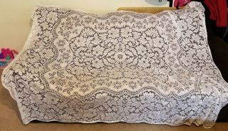 Vintage Needle Lace Tablecloth Cover Linen 90 " X 72 " Victorian Floral White Old