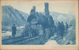 Rppc Train Wreck Jan 1,  1909 Cyanotype Real Photo Post Card Vintage