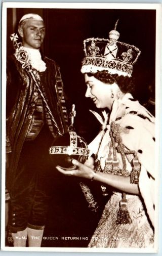 Queen Elizabeth Ii Coronation Rppc Real Photo Postcard Returning To The Palace