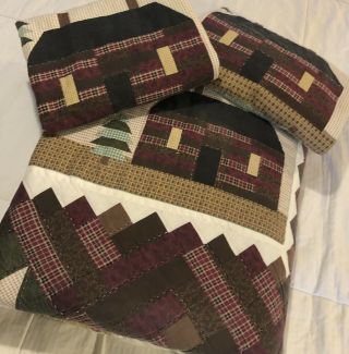 Vintage Handmade King / Queen Size Quilt Log Home Bear Rabbits Trees Fish Trees