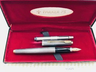 Y1425 Parker 75 Fountain Pen 0 Ring Flat Sterling Silver 925 14k Gold W/box