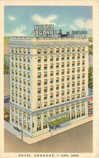 Artone Beals 1940s Hotel Argonne Roadside Lima Ohio Linen Postcard 1159