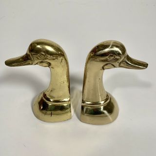 Vintage Brass Duck Head Bookends Pair