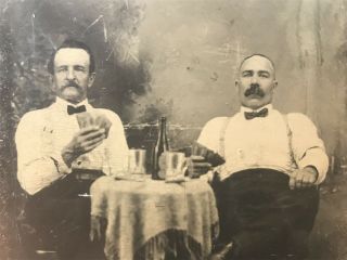 Antique Occupational Tintype Bartenders Playing Poker Cards Drinking Beer Bottle 5