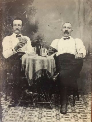 Antique Occupational Tintype Bartenders Playing Poker Cards Drinking Beer Bottle 6
