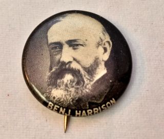 Benjamin Harrison Vtg Pin Button Whitehead & Hoag Co Old Homestead Bread Denver