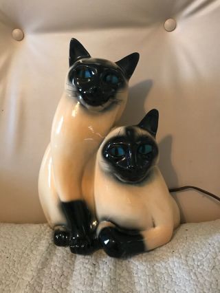 Mid Century Vintage 1954 Claes Siamese Cats Tv Lamp 12 " Glowing Eyes