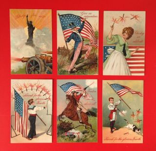Vintage Fourth Of July Postcards (6) Pfb Series 8252 - Lovely Embossing,  Images
